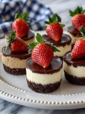 Mini Strawberry Cheesecakes with Chocolate Graham Crust and Strawberry Ganache Recipe