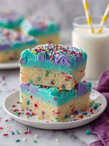 Unicorn Funfetti Cake Mix Bars with Colored Frosting Recipe