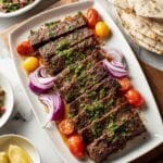 Sheet Pan Kebabs with Feta, Cherry Tomatoes, and Flatbreads Recipe