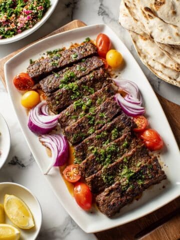 Sheet Pan Kebabs with Feta, Cherry Tomatoes, and Flatbreads Recipe