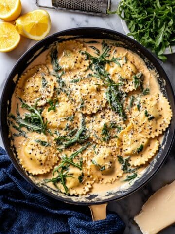 Creamy Lemon Ravioli with Garlic, White Wine, and Rocket Recipe