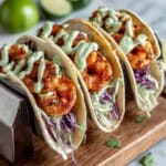 Spicy Shrimp Tacos with Creamy Avocado Cilantro Slaw Recipe