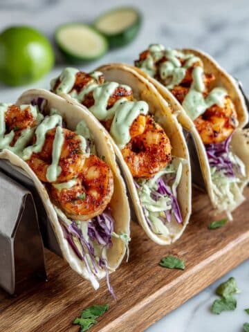 Spicy Shrimp Tacos with Creamy Avocado Cilantro Slaw Recipe