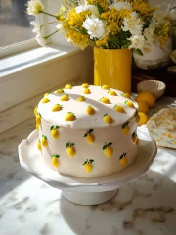 Lemon Layer Cake with Vanilla Cream Cheese Frosting and Lemon Decoration Recipe