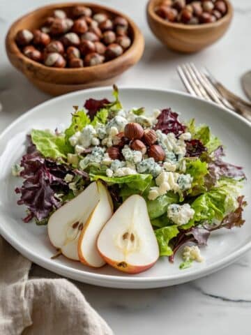 Fall Chopped Salad with Pears, Bleu Cheese, and Hazelnuts Recipe
