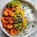 Salmon Burrito Bowl with Cilantro Lime Rice and Avocado Corn Salsa Recipe