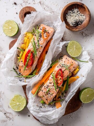 Salmon en Papillote with Vegetables and Soy-Honey Glaze Recipe
