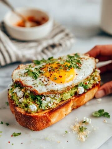 Avocado Egg Bagel with Feta, Cilantro, and Sweet Chili Recipe