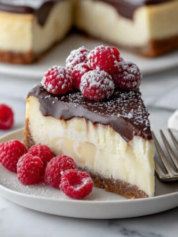 Crepe-Stuffed New York Cheesecake with Chocolate and Raspberries Recipe