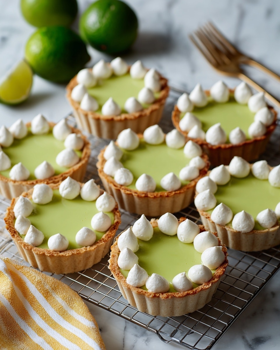 The image shows a group of small round desserts in white silicone cups, each with two layers. The bottom layer is light green, smooth, and creamy, while the top layer is decorated with dollops of white whipped cream evenly spaced around the edge. These desserts are placed on a light textured baking tray against a white marbled background. The focus is sharp on the closest dessert, making the others softly blurred in the background. Photo taken with an iphone --ar 4:5 --v 7