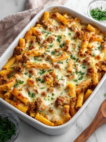 Ground Beef Pasta Casserole with Marinara and Mozzarella Recipe