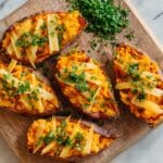 Twice-Baked Sweet Potatoes with Vegan Cheese and Breadcrumb Topping Recipe