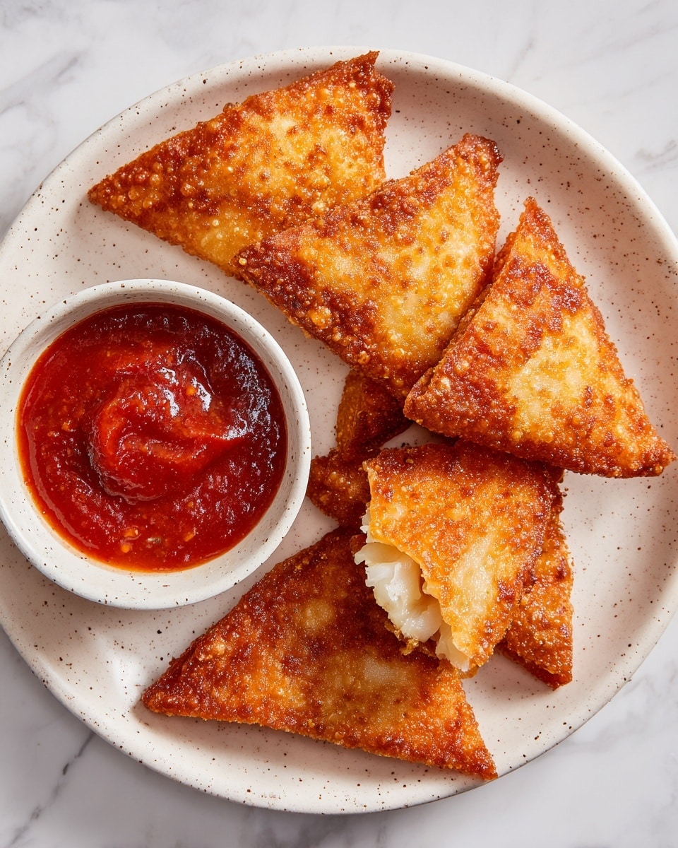 A white round plate with speckles holds five lightly golden toasted triangular pieces with a rough, crumbly texture, revealing white soft inside in one piece. On the top left side of the plate is a small, round, speckled bowl filled with glossy bright red ketchup. The plate is set on a white marbled surface. photo taken with an iphone --ar 4:5 --v 7