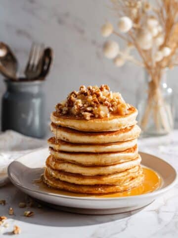 Easy Pumpkin Pie Spice Protein Pancakes with Apple Topping Recipe