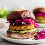 Cheddar Cauliflower Burgers with Pesto and Pickled Cabbage Recipe