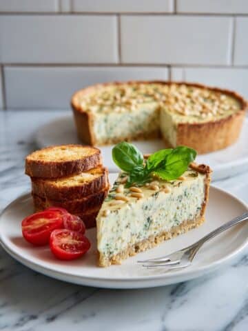Savory Pesto and Parmesan Cheesecake with Pine Nuts Recipe
