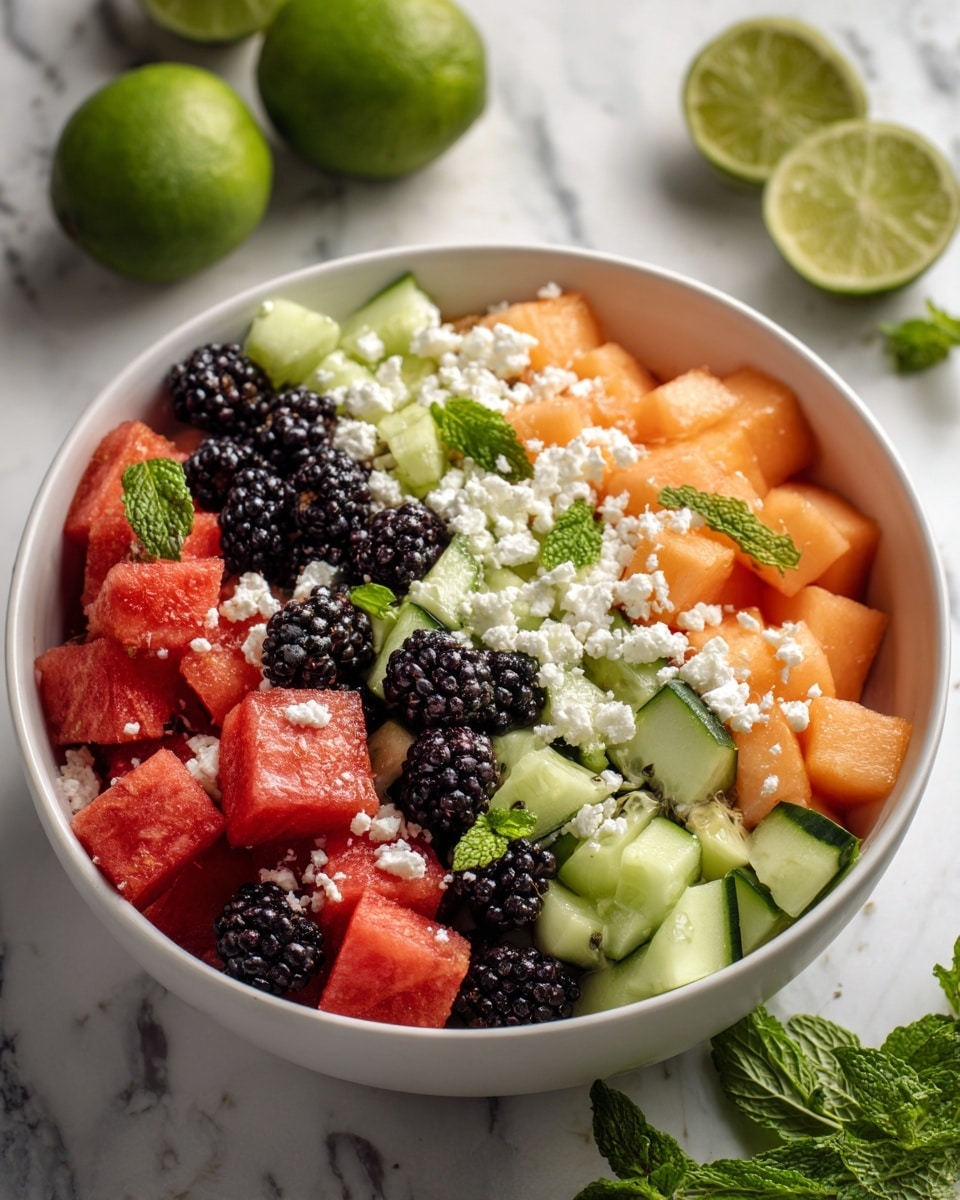 A wooden bowl filled with a colorful salad showing at least four layers: the first layer is chopped bright green cucumber pieces mixed with small yellow corn kernels, the second layer is halved red cherry tomatoes scattered throughout, the third layer has medium brown cooked beef cubes placed on top, and the final layer is sprinkled fresh green chopped herbs and crumbled white cheese all over. The bowl holds a wooden spoon resting inside on the right side, and the scene is set on a white marbled surface with a lemon and cloth in the background. Photo taken with an iphone --ar 4:5 --v 7