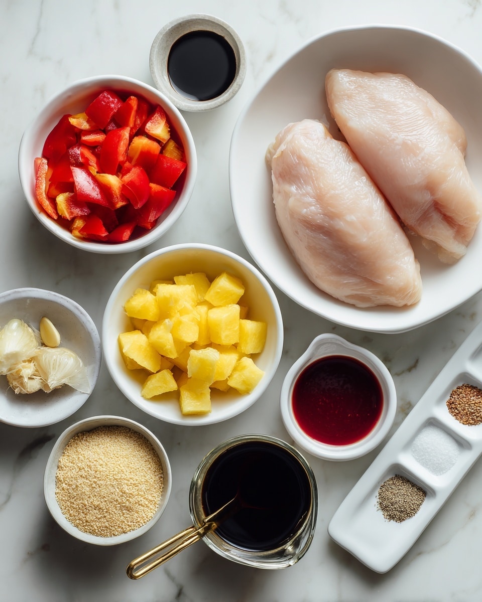 The image shows several ingredients arranged on a white marbled surface: a large clear bowl on the top left filled with red watermelon cubes, a large clear bowl on the right filled with bright orange mango cubes, a small white bowl at the bottom left with cucumber slices, a scalloped white bowl in the center holding blackberries, and a small yellow bowl below the mangoes filled with white crumbled feta cheese. Near the middle right, there is a round wooden container with white sea salt, two whole green limes below the salt, green fresh mint leaves next to the limes, a bunch of green basil leaves near the cucumbers, a bottle of honey with an orange cap to the lower right, and a bottle of olive oil at the top right behind the mango bowl. The items are well lit, and the overall look is fresh and colorful. Photo taken with an iphone --ar 4:5 --v 7