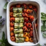 Pesto Cheese Zucchini Ravioli with Burst Tomatoes Recipe