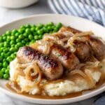 Sausage and Mashed Potatoes with Onion Stout Gravy Recipe