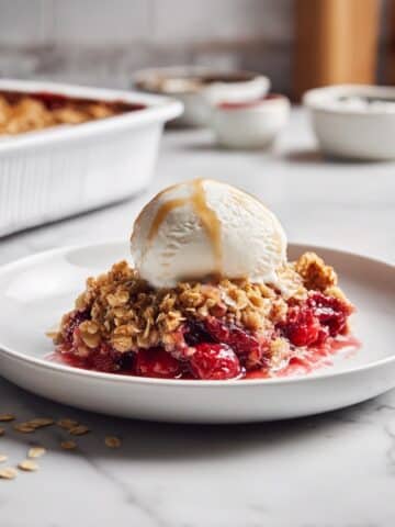 Strawberry Crumble with Vanilla Ice Cream and Whipped Cream Recipe