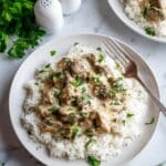 Steak and Mushroom Soup over Creamy Rice Recipe