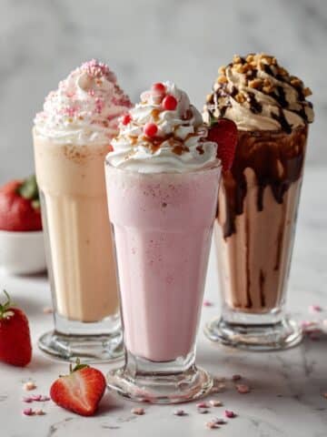 Homemade Multisize Milkshake with Whipped Cream, Hot Fudge, and Toppings Recipe