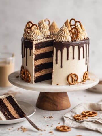 Chocolate Stout Layer Cake with Bailey's Irish Buttercream and Pretzel Garnish Recipe