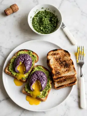 Kale on Toast with Red Wine Poached Eggs Recipe