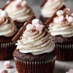 Hot Chocolate Cupcakes with Marshmallow Frosting and Chocolate Flake Topping Recipe