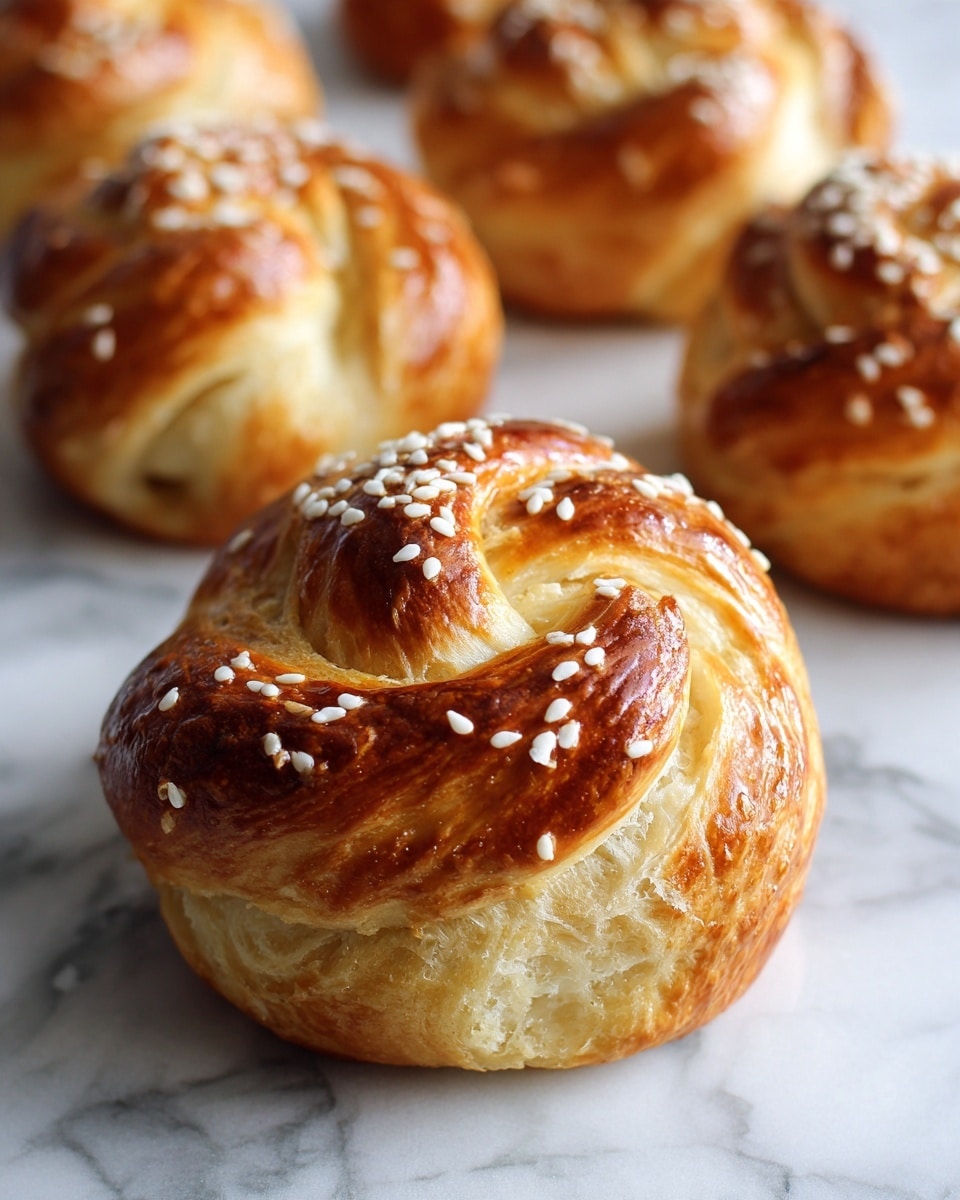 A golden-brown bagel, topped thickly with scattered white and black sesame seeds, showing a smooth, shiny crust with a soft, slightly textured surface visible around the seeds; it sits on a white marbled surface with a few sesame seeds sprinkled around. Part of a silver knife rests in a white bowl filled with plain cream cheese in the bottom right corner, and the edges of other similar bagels appear on the left and top sides. photo taken with an iphone --ar 4:5 --v 7