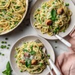 Pea Pesto Pasta with Brown Butter Scallops Recipe