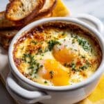 Cheesy Broiled Eggs with Leeks, Spinach, and Gruyère Recipe