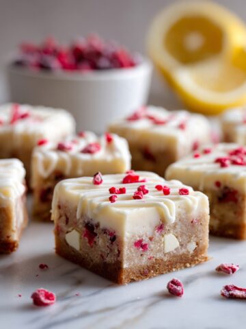 Lemon Glazed White Chocolate and Raspberry Blondies Recipe